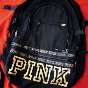 PINK Victoria Secret Gold & Black Backpack